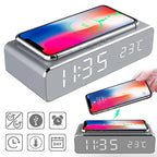 LED Electric Alarm Clock With Wireless Charger Desktop Digital Despertador Thermometer Clock HD Mirror Clock Watch Table Decor Gadget Shack
