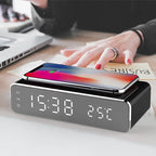 LED Electric Alarm Clock With Wireless Charger Desktop Digital Despertador Thermometer Clock HD Mirror Clock Watch Table Decor Gadget Shack