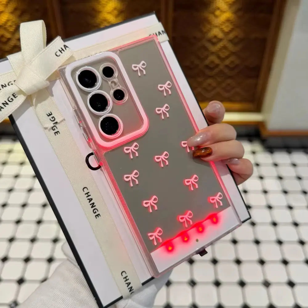 Growing 5 Color Luminous Call Light up Flash Bowknot Wave Point Phone Case for Samsung S 24 25 Ultra a 35 36 55 56 Bumper Cover