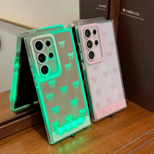 Growing 5 Color Luminous Call Light up Flash Bowknot Wave Point Phone Case for Samsung S 24 25 Ultra a 35 36 55 56 Bumper Cover