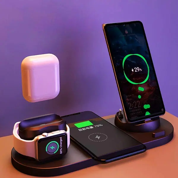 Wireless Charger For IPhone Fast Charger For Phone Fast Charging Pad For Phone Watch 6 In 1 Charging Dock Station Gadget Shack